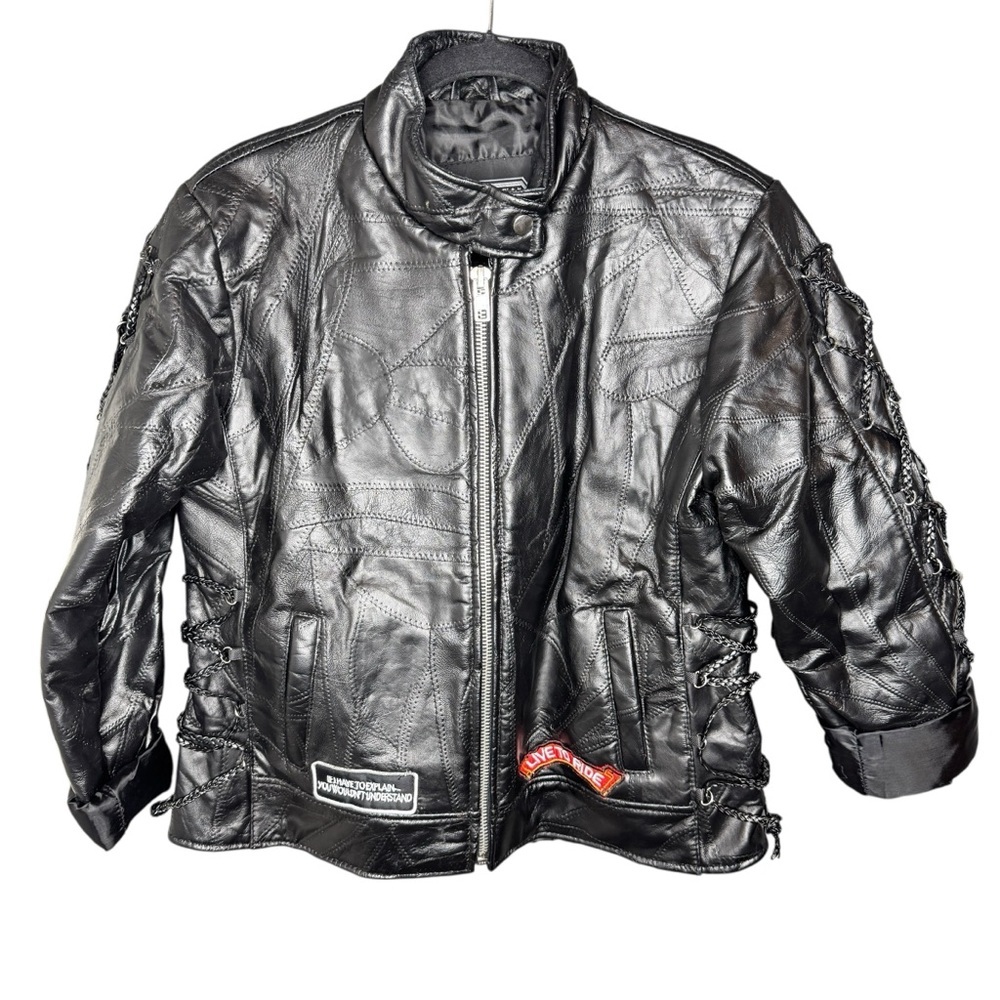 Diamond Plate Genuine Buffalo Leather Jacket Classic Motorcycle Women’s Small